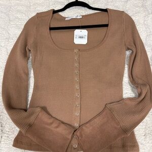 Altar'd State Tan Ribbed Knit Top